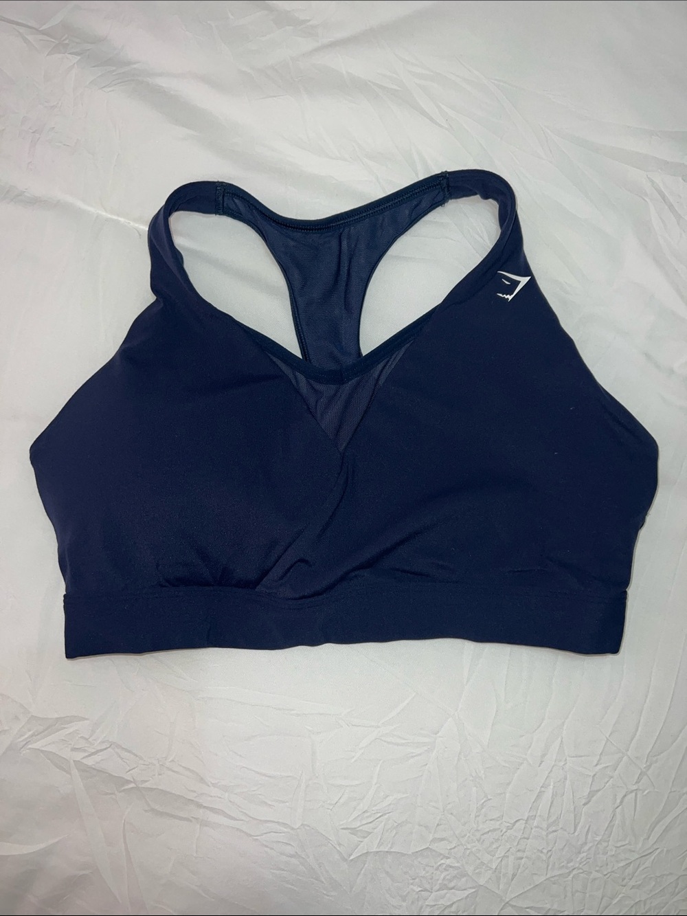 Gymshark Navy Blue Racerback Sports Bra with Mesh V-Detail